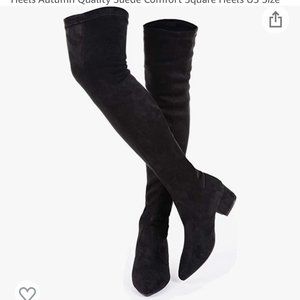 Black Over the Knee Suede Boots 2 inch heel